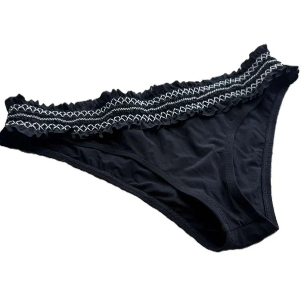 Tory‎ Burch Womens Black Ruffle Bikini Bottom Swim Ruched Beach Large 8